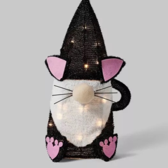 Hyde & Eek Halloween Cat Gnome Light Up Decoration 18.5" Tinsel Figure - Picture 5 of 8